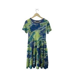 David Cline Small Crushed Lime Babydoll Dress Short Sleeve Womens